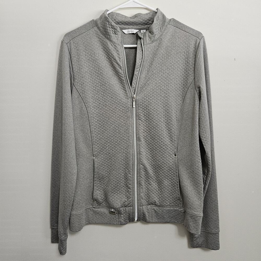 Lady Hogan Womens Gray Jacket Light Weight Quilted Look Zip Front Pockets Size M